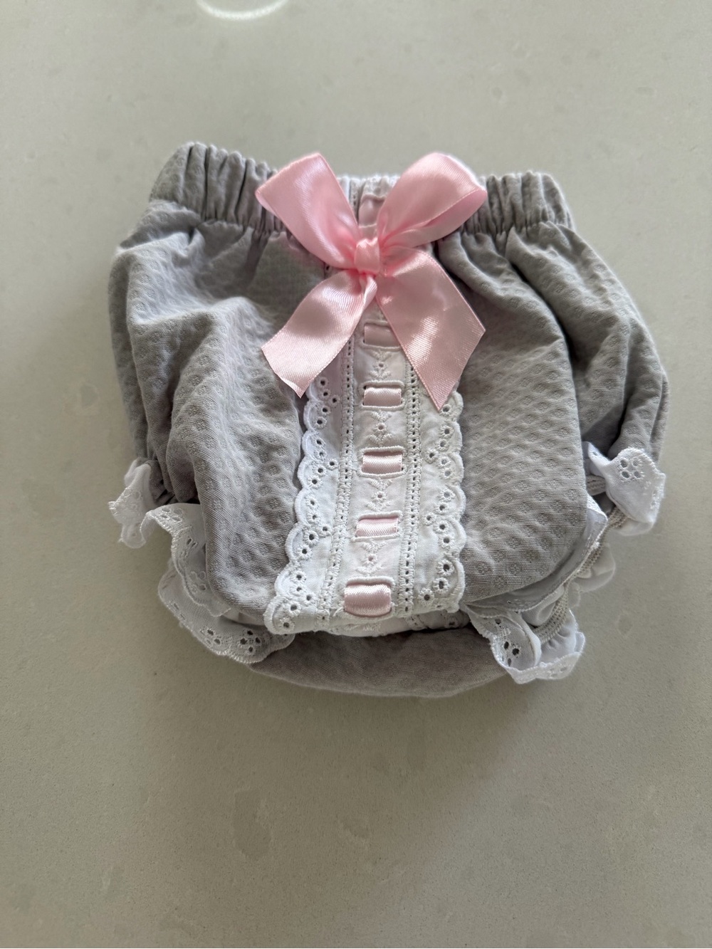Girls 6-12m Grey & Pink Ruffle Bloomers with Bow
